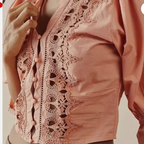Free People Louella Embroidery Top Savanna Red sz S - Picture 3 of 10